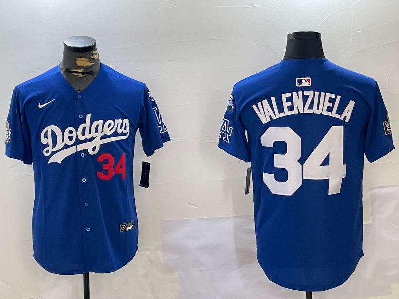 Men Los Angeles Dodgers 34 Valenzuela Blue Game 2024 Nike MLB Jersey style 11201